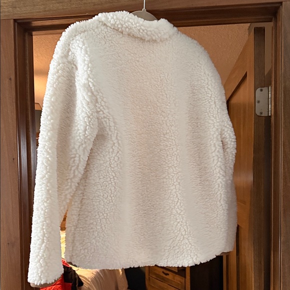 J. Crew White Sherpa Jacket with Brown Trim - Picture 5 of 5